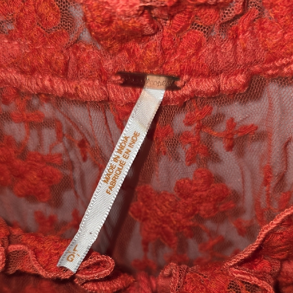 Free People Red Sheer Embroidered Blouse - Picture 2 of 3